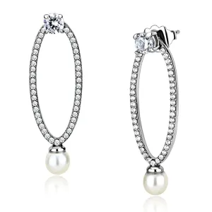 High polished (no plating) Stainless Steel Earrings with Synthetic Pearl in White for Women White Stone Color Style DA223