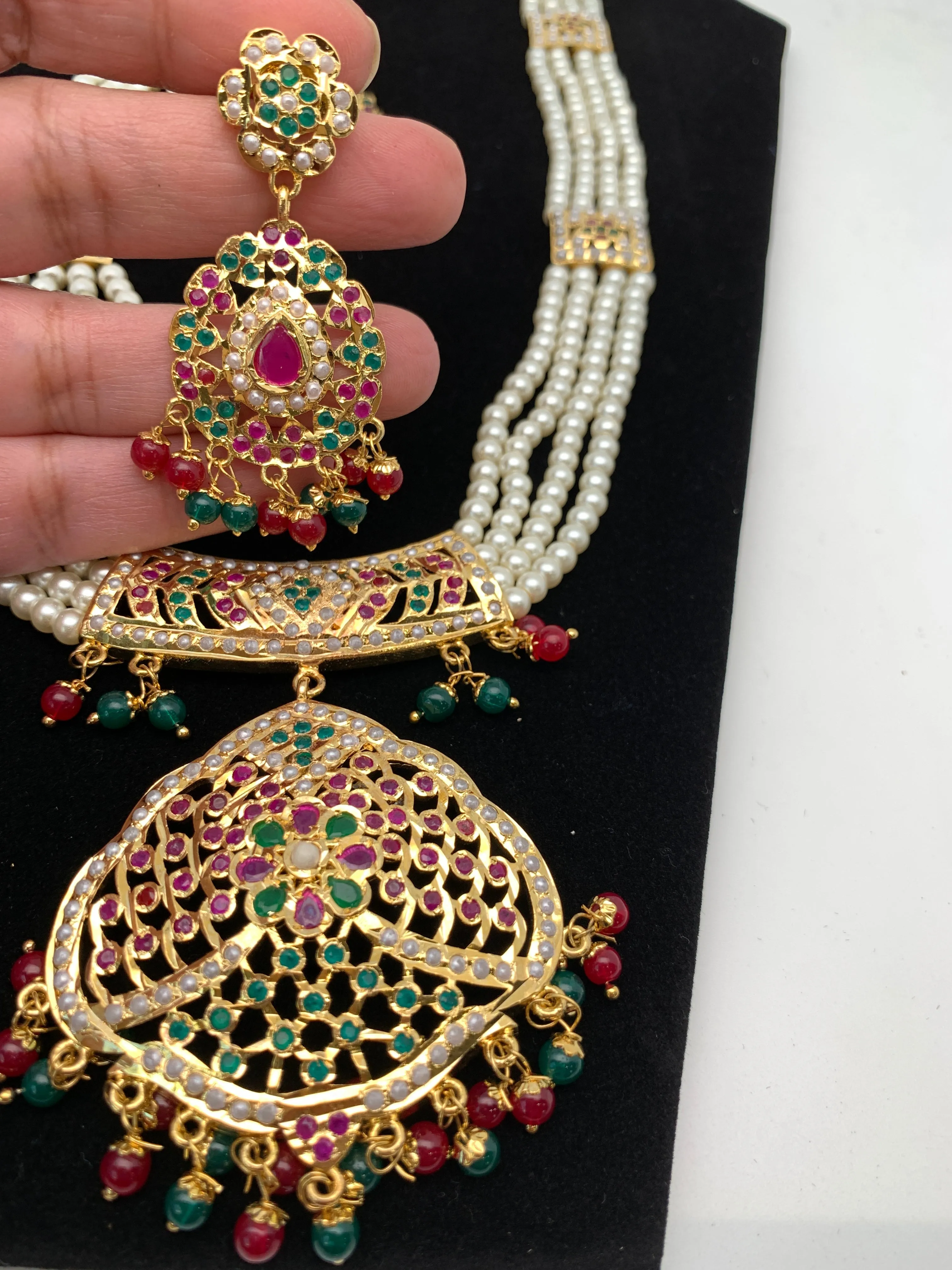 Hyderabadi Jadau Multi Color Pendent Rani Haar