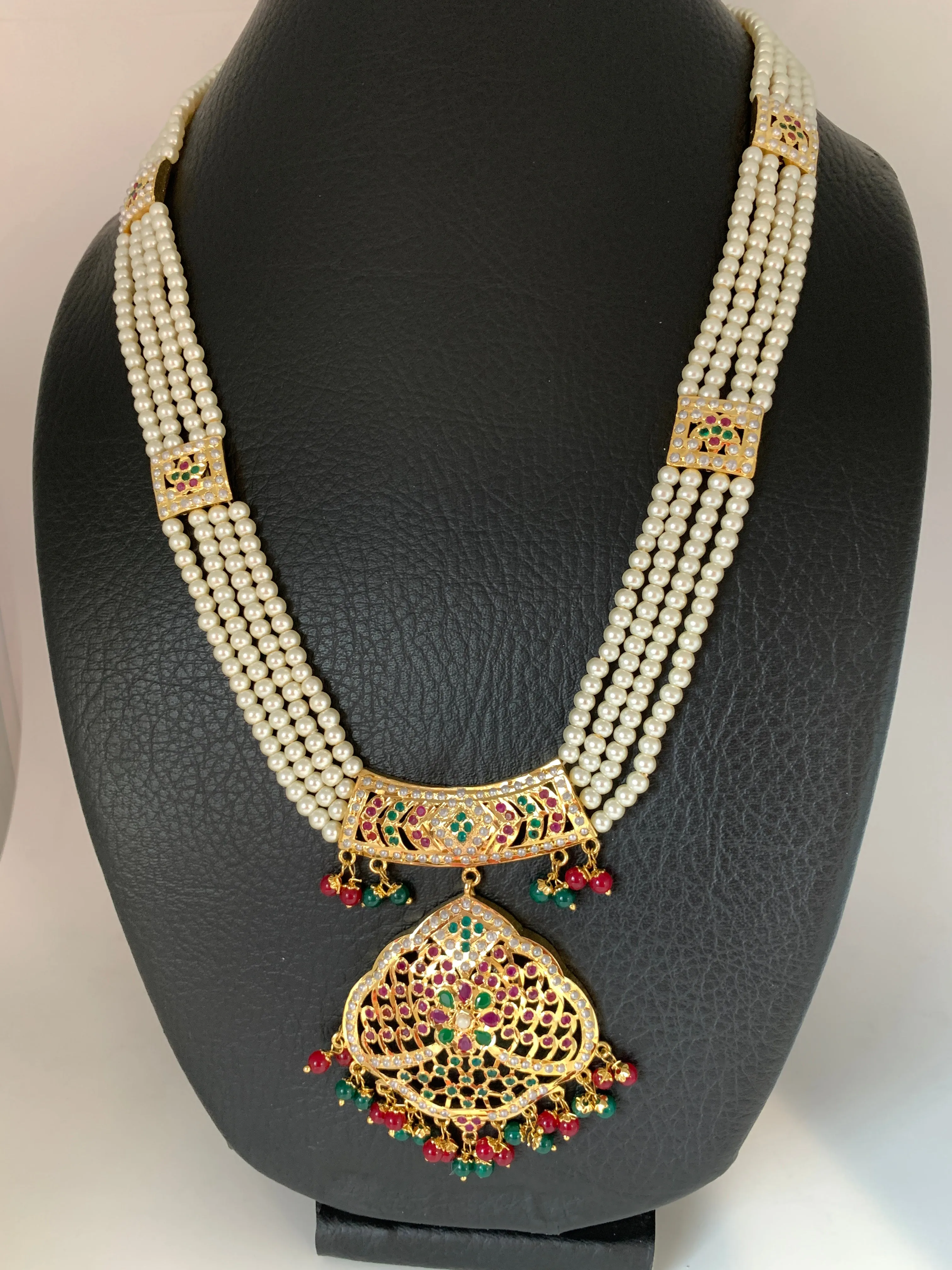 Hyderabadi Jadau Multi Color Pendent Rani Haar