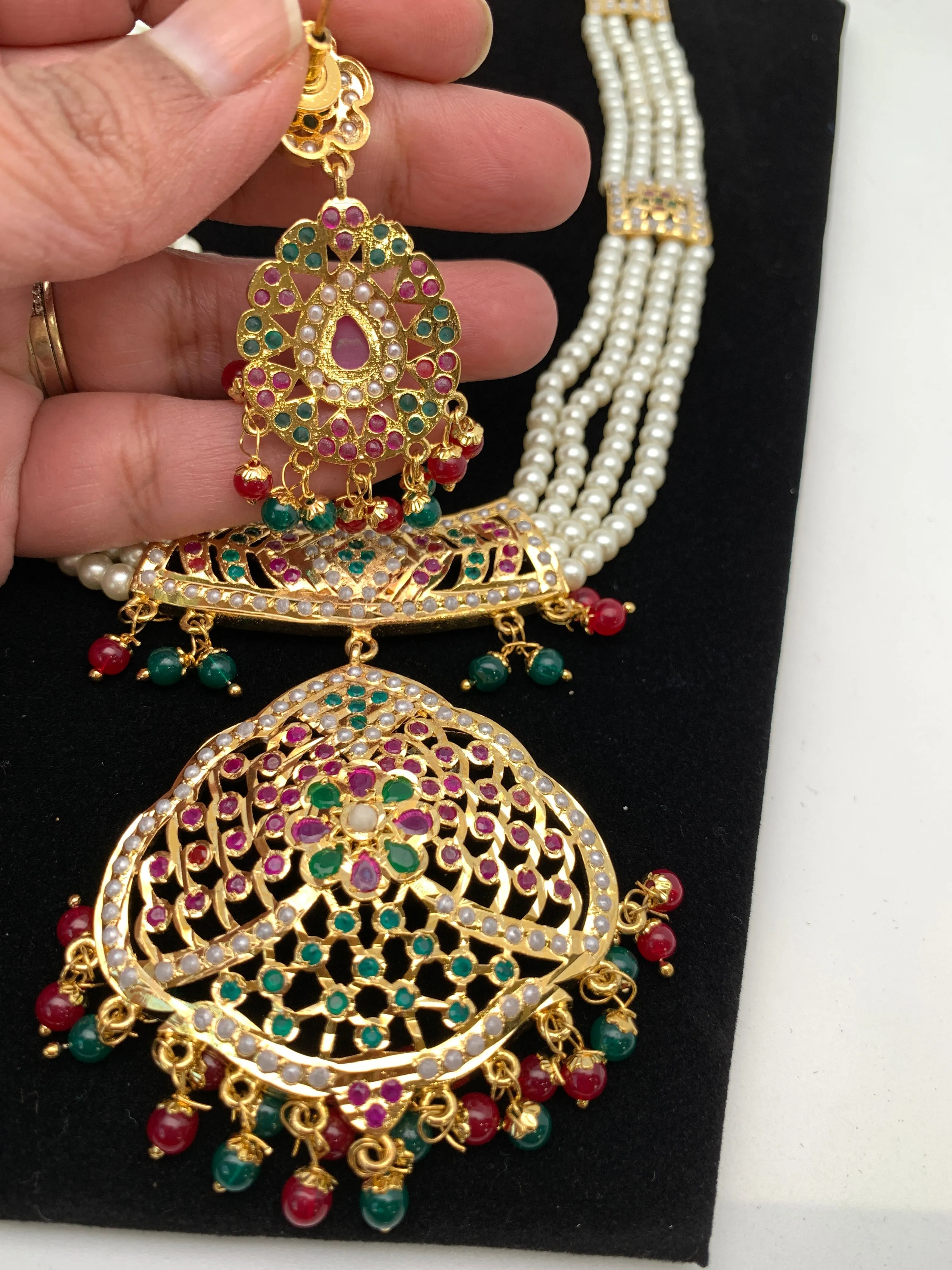 Hyderabadi Jadau Multi Color Pendent Rani Haar