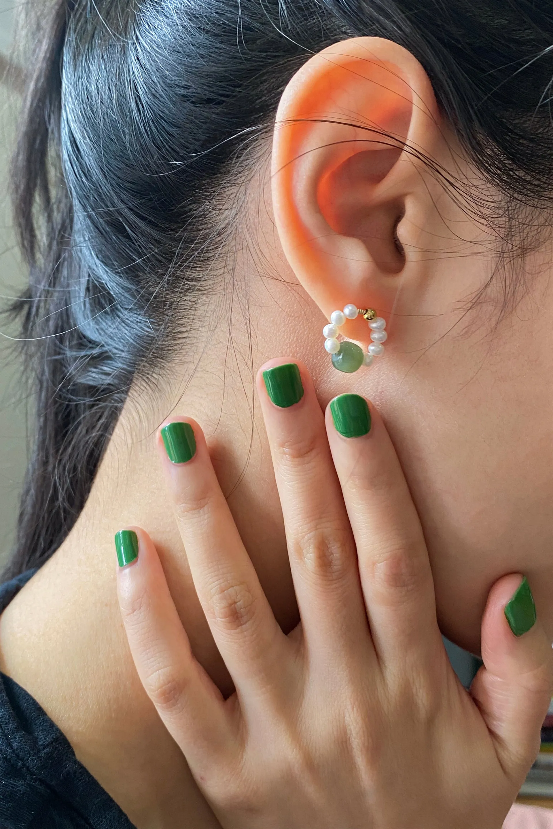 Isa — Beaded pearl jade hoop earrings