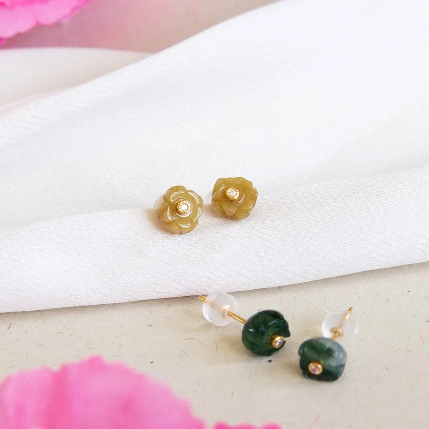 Jade Flower 18k Gold Studs