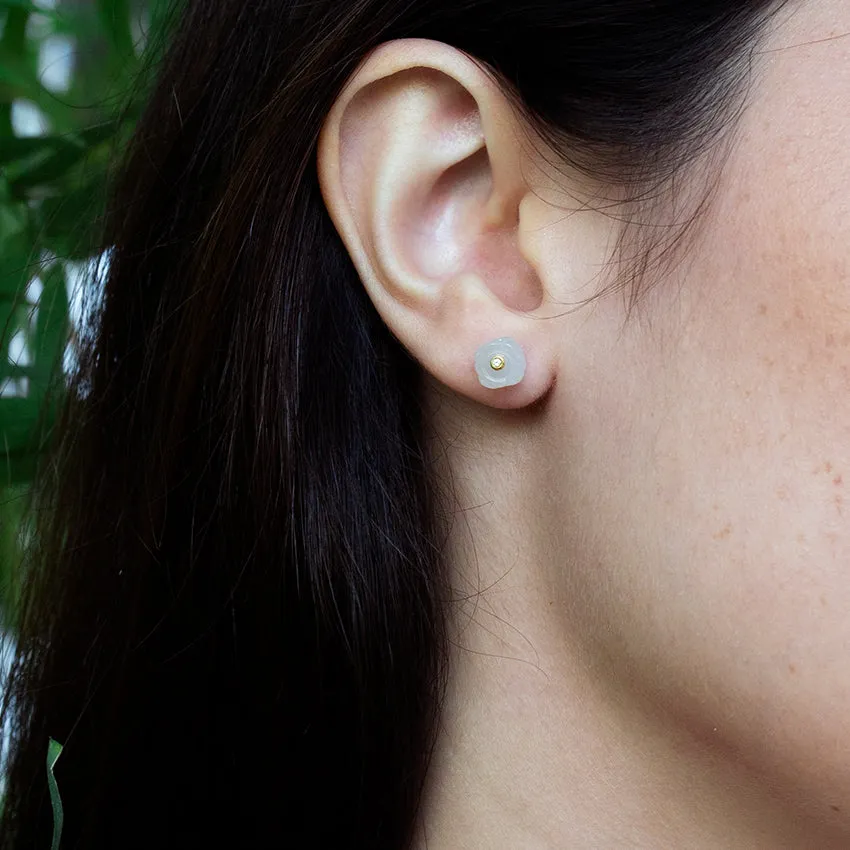Jade Flower 18k Gold Studs