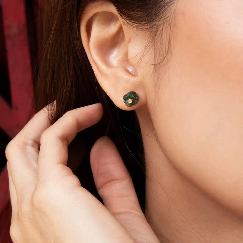 Jade Flower 18k Gold Studs