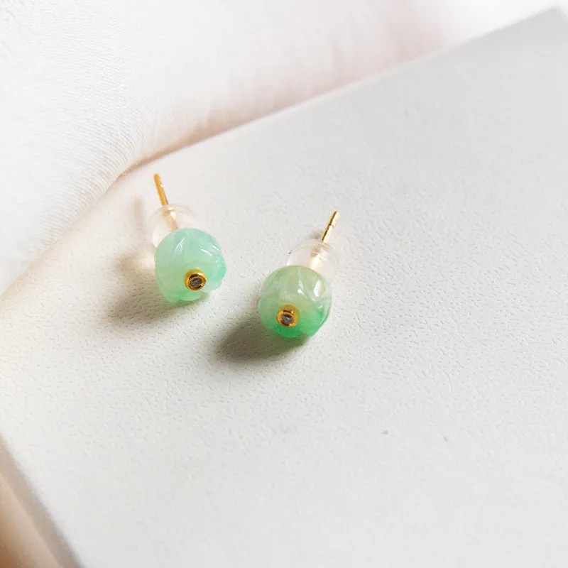 Jade Flower 18k Gold Studs