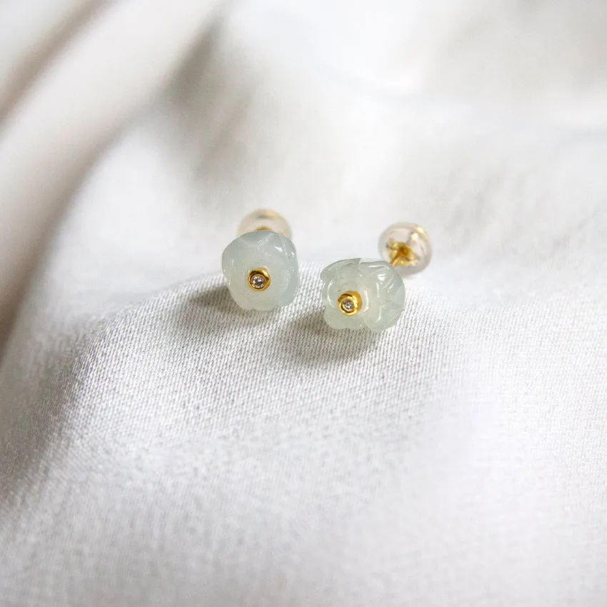 Jade Flower 18k Gold Studs