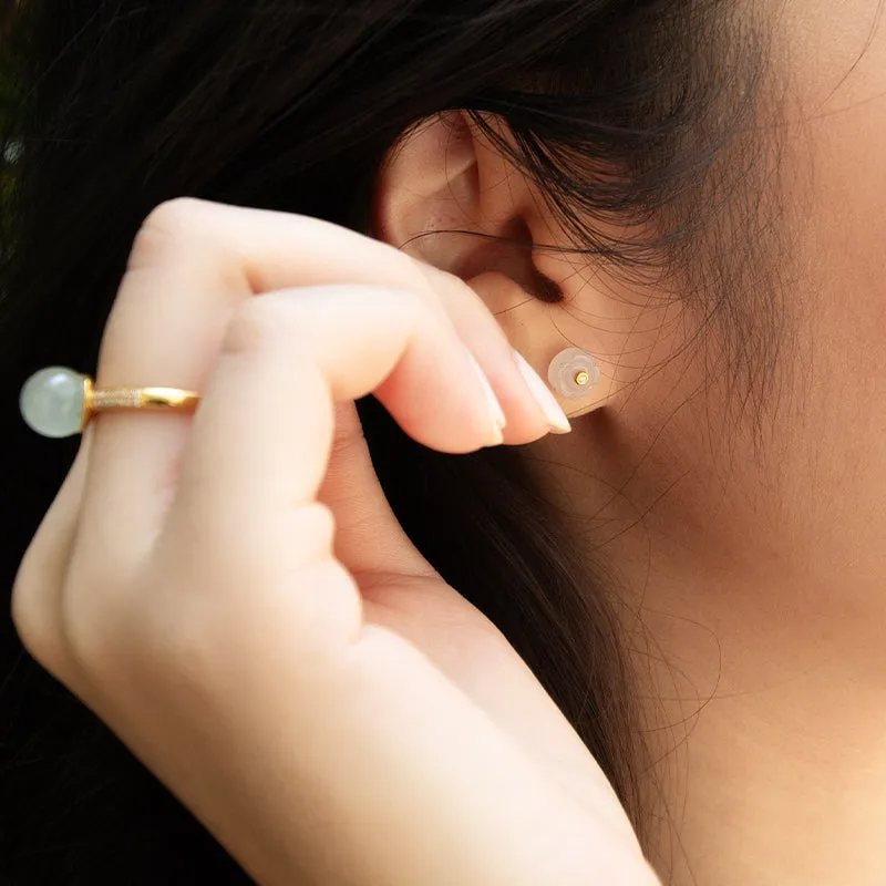 Jade Flower 18k Gold Studs