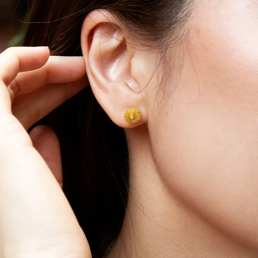 Jade Flower 18k Gold Studs