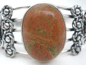 Jasper Cuff Bracelet Sterling Silver Heavy Vintage