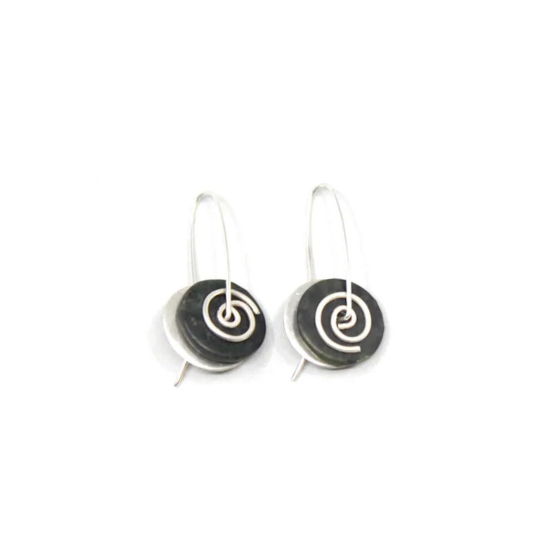 Koru Disc Pounamu Silver Drop Earrings - Small | by Nick Feint