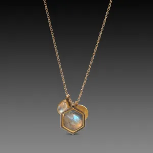Labradorite, Moonstone & Diamond Disk Cluster Necklace