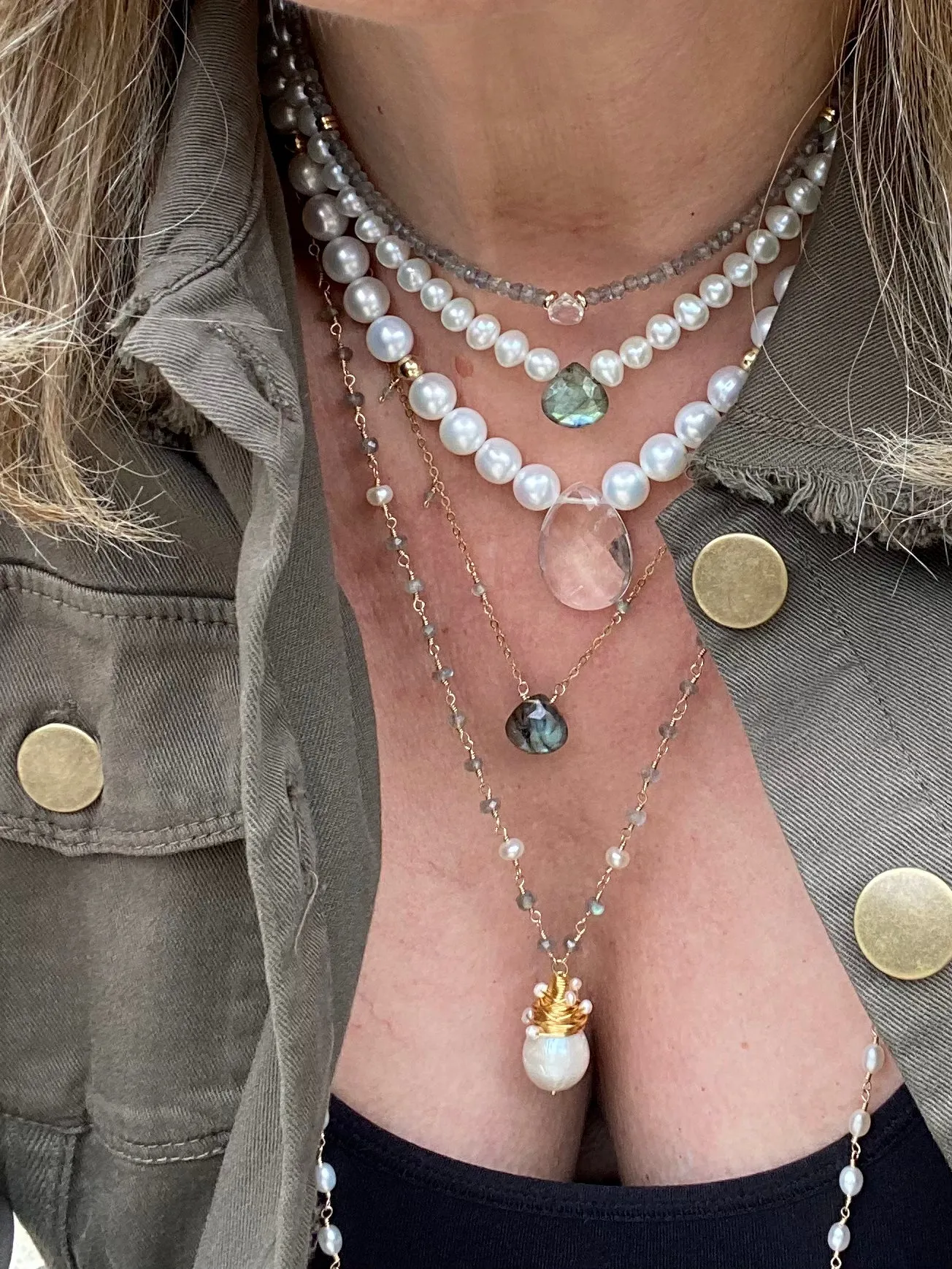 Labradorite Necklace with Crystal