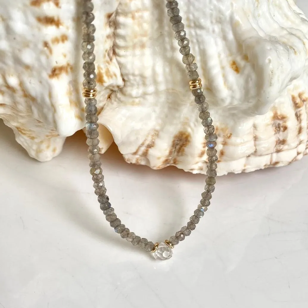 Labradorite Necklace with Crystal