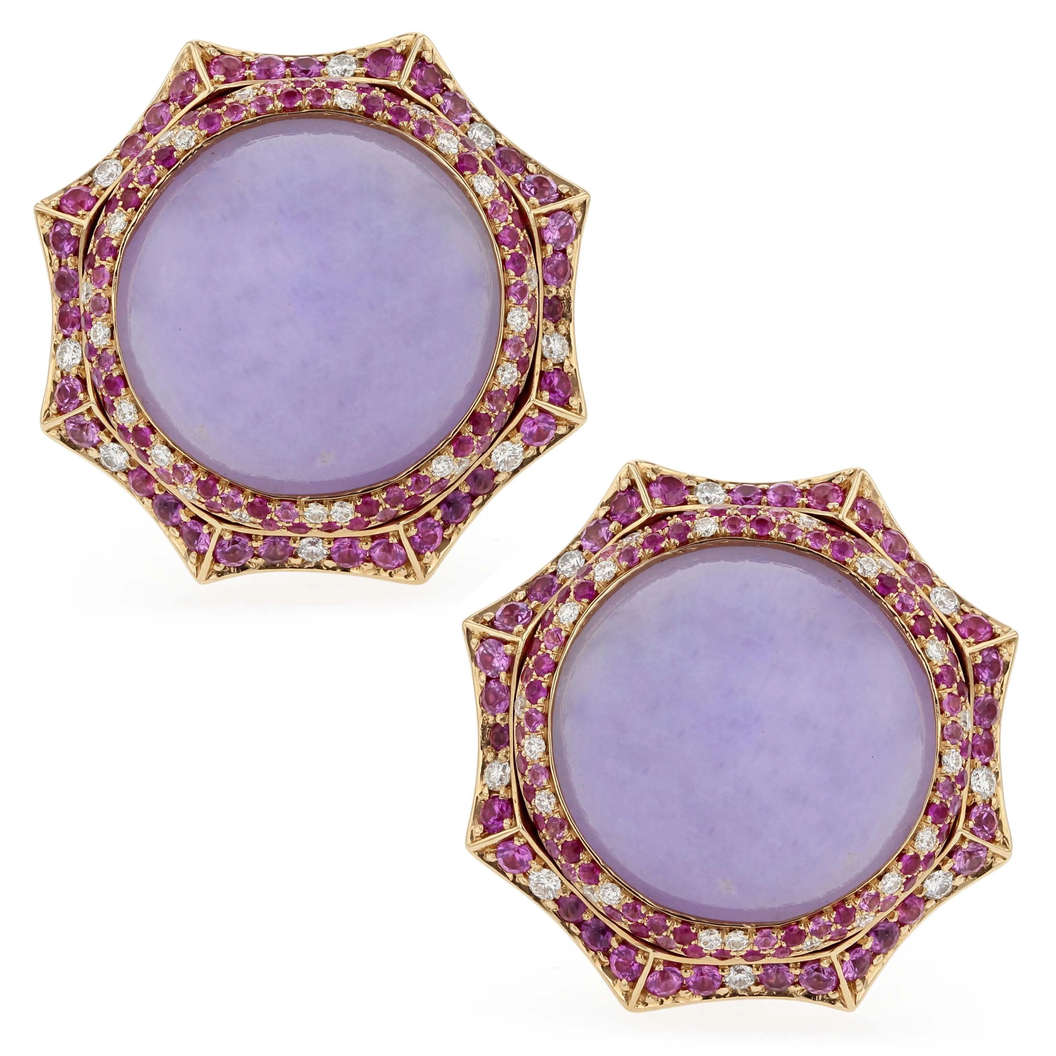 Lavender Jade, Pink Sapphire & Diamond Earrings