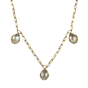 Mark Henry 18k Yellow Gold Moonstone and Diamond Station Necklace
