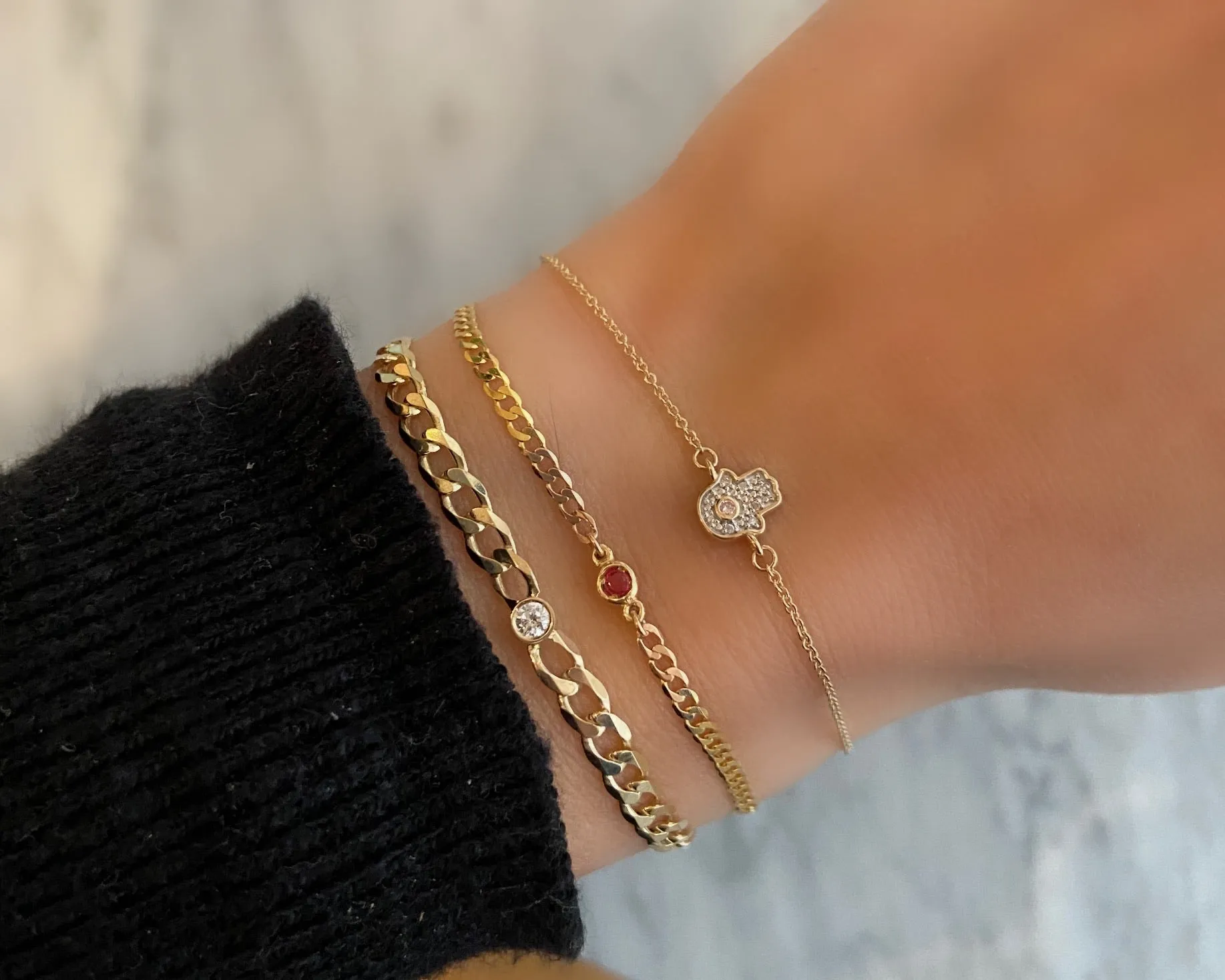 Medium Curb Chain Bracelet with Diamond