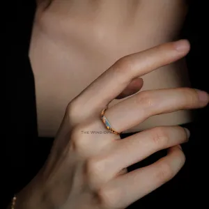 Minimalist Rectangle Australian Black Opal Engagement Ring 18K Yellow Gold