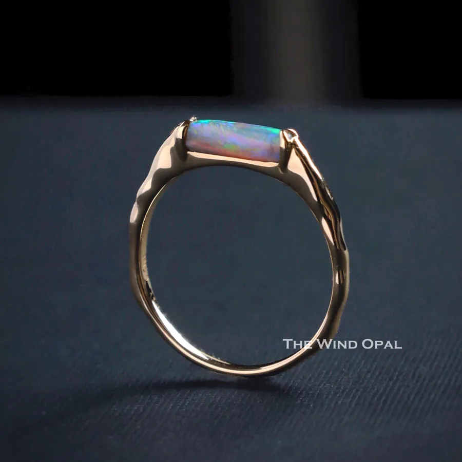 Minimalist Rectangle Australian Black Opal Engagement Ring 18K Yellow Gold