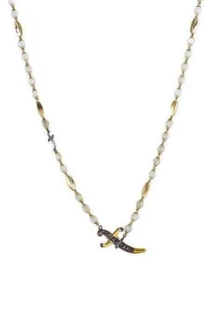 Moonstone Diamond Dagger Clasp Necklace