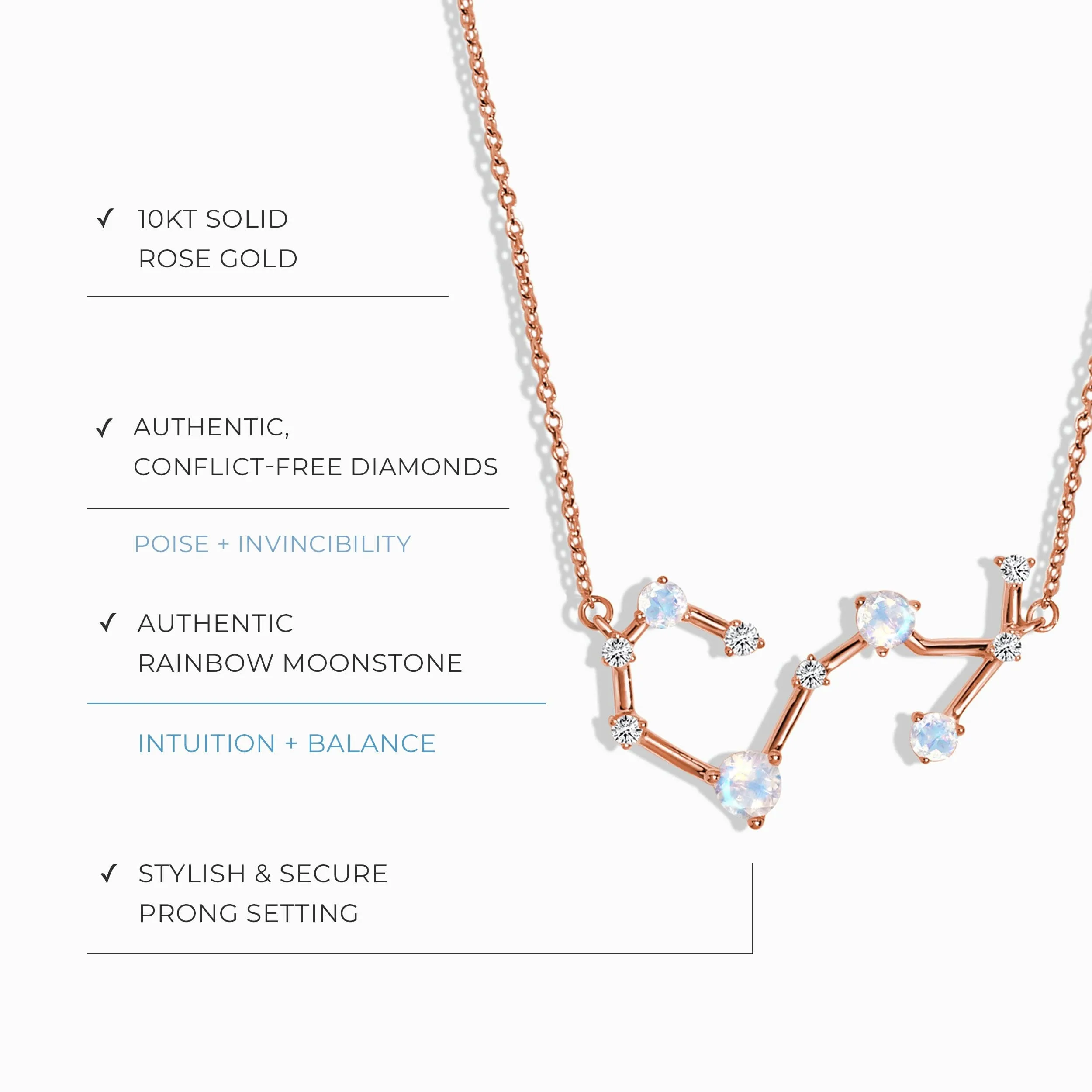 Moonstone Diamond Necklace - Scorpio Zodiac Constellation