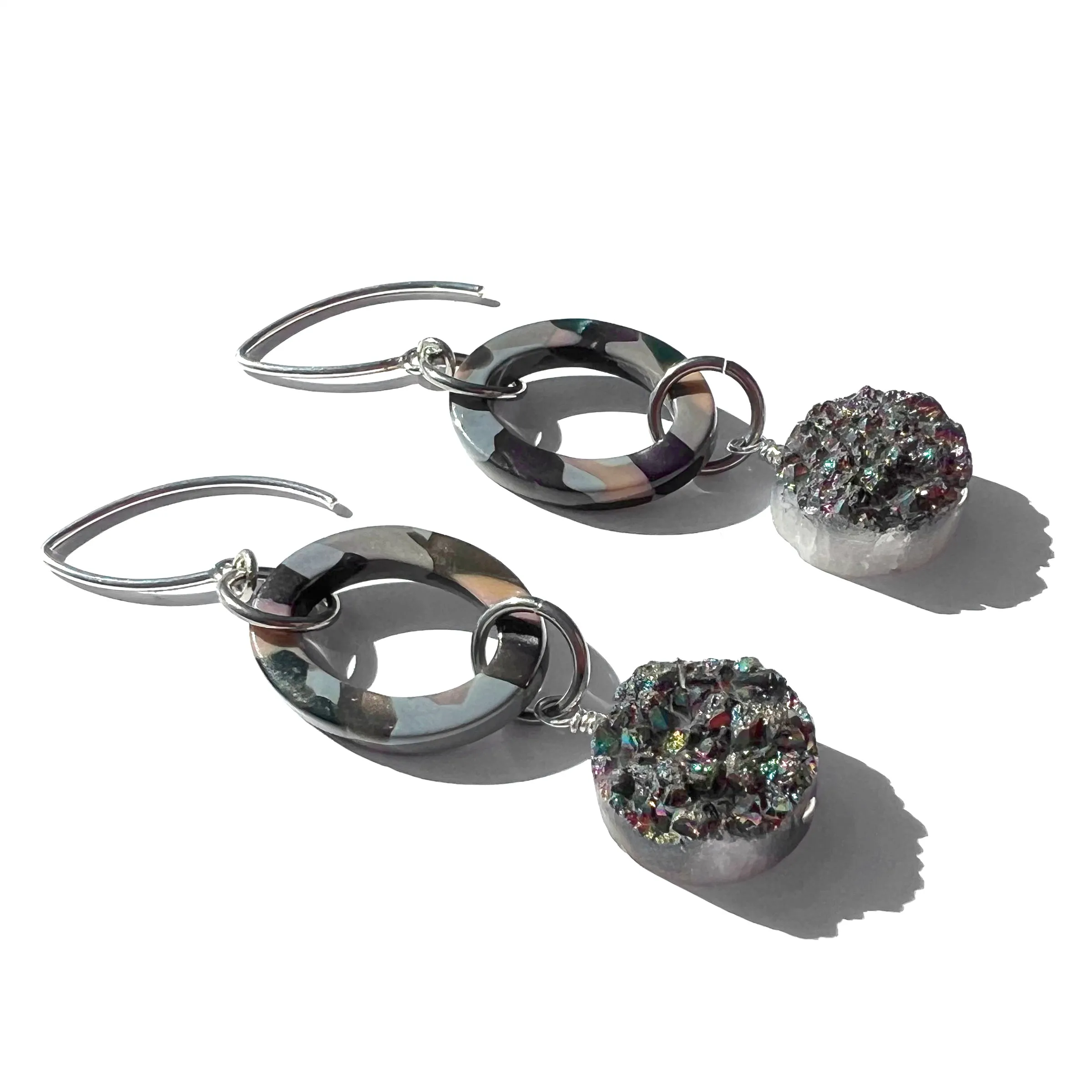 MPR x THE IMAGINARIUM: Grey Tortoise with Druzy Drop Earrings