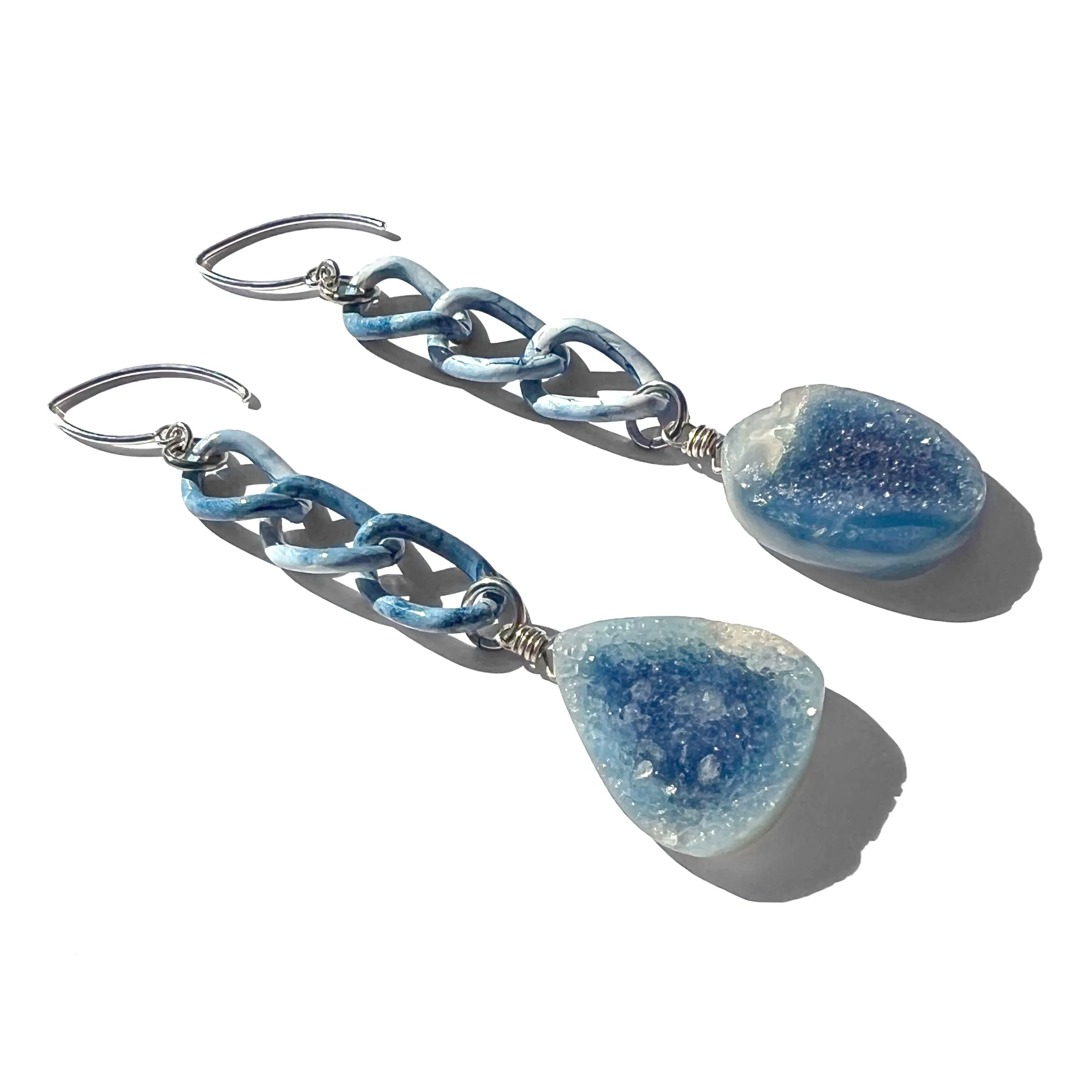 MPR x THE IMAGINARIUM: Light Blue Druzy Chain Drop Earrings