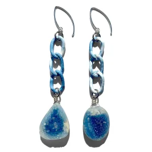 MPR x THE IMAGINARIUM: Light Blue Druzy Chain Drop Earrings