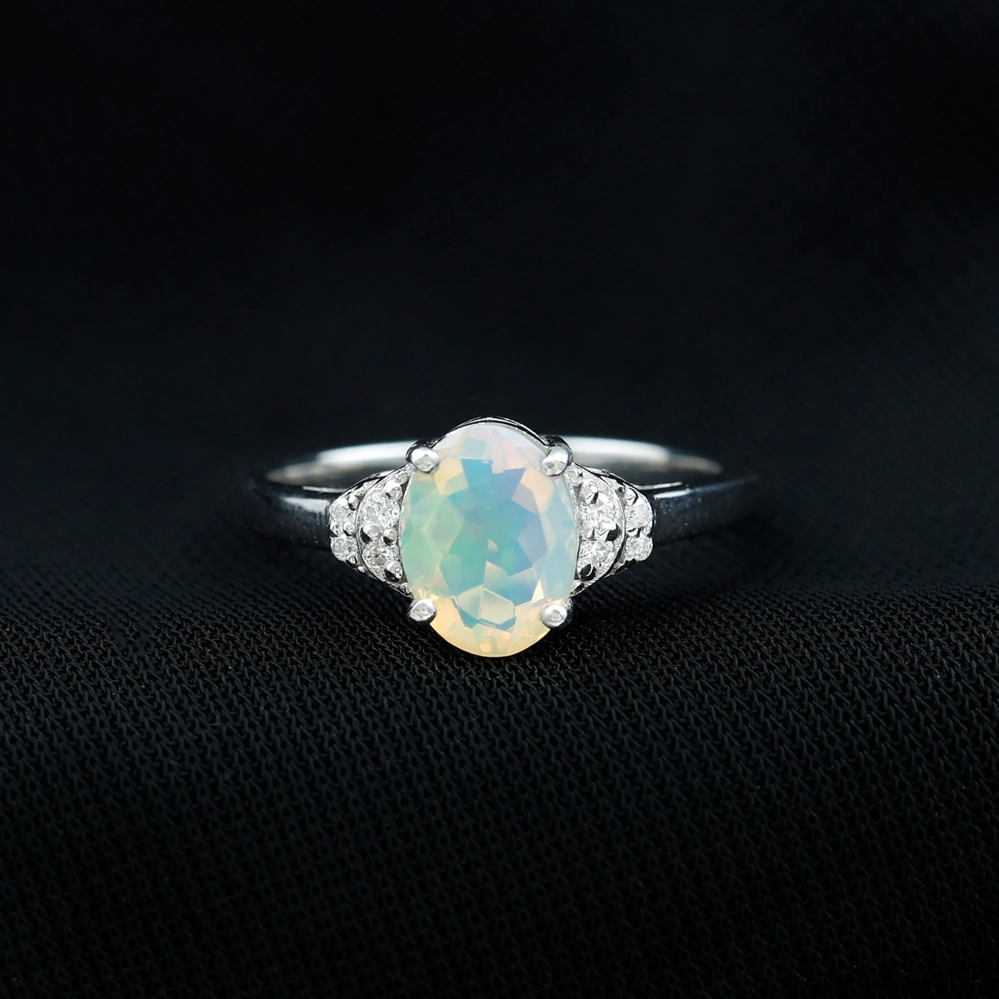 Natural Ethiopian Opal Engagement Ring With Moissanite