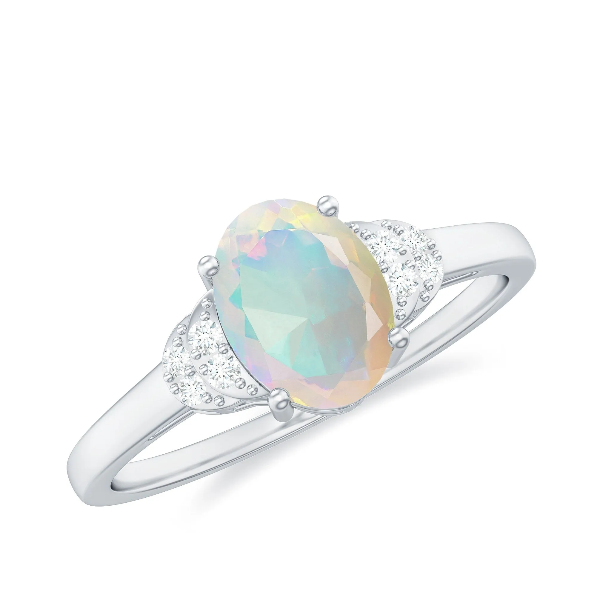 Natural Ethiopian Opal Engagement Ring With Moissanite