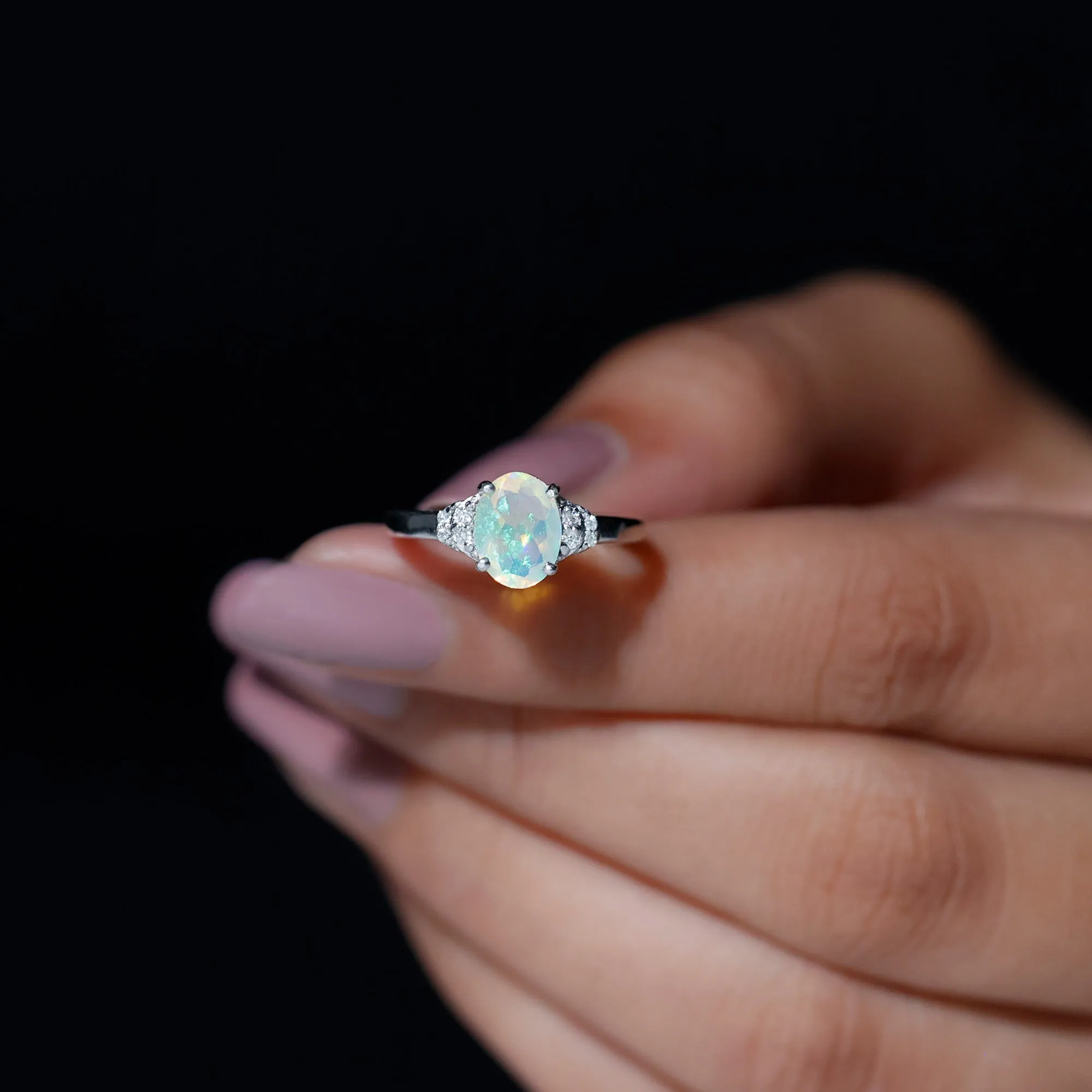Natural Ethiopian Opal Engagement Ring With Moissanite