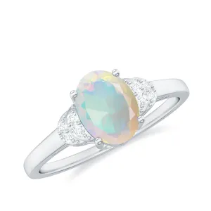 Natural Ethiopian Opal Engagement Ring With Moissanite