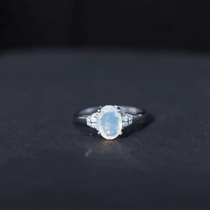 Natural Ethiopian Opal Engagement Ring With Moissanite