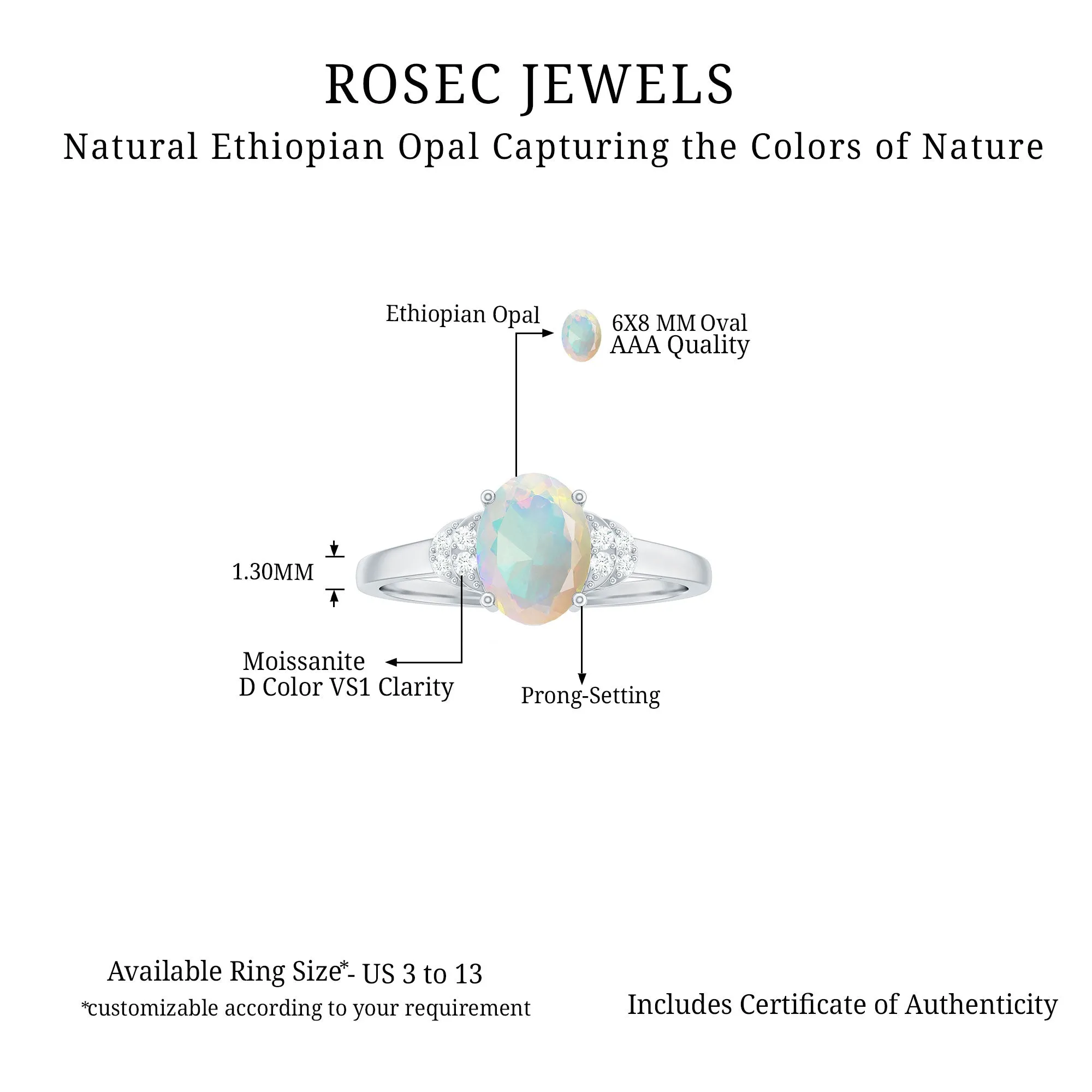 Natural Ethiopian Opal Engagement Ring With Moissanite