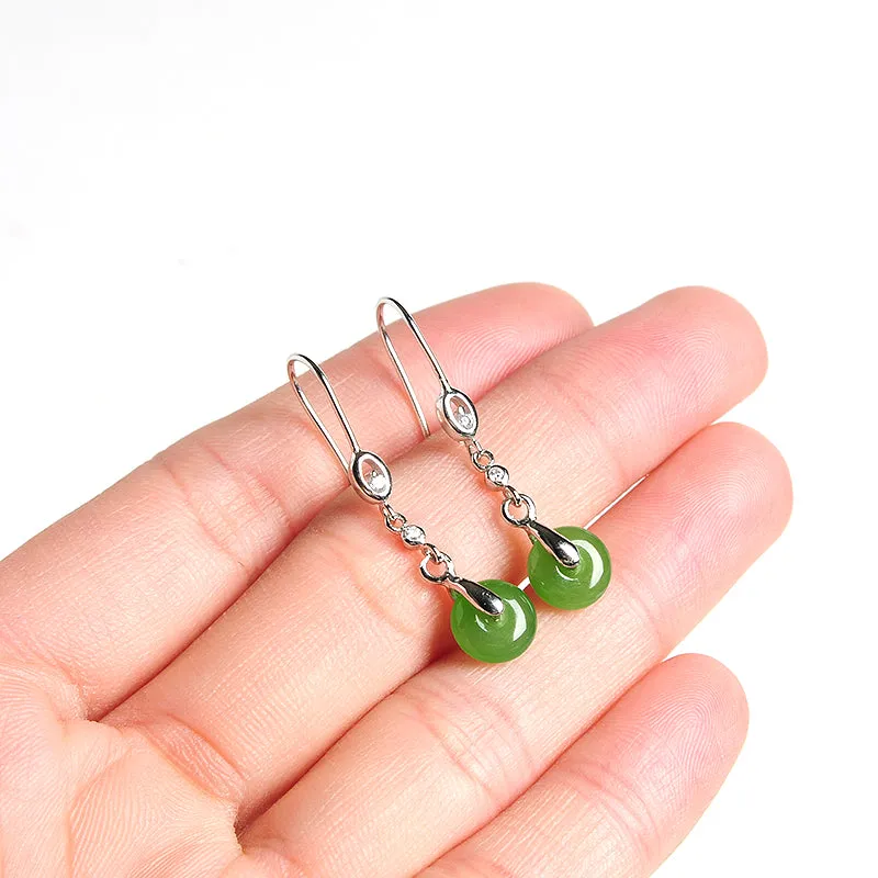 Natural Jade Earrings Nephrite Silver Earrings EG94