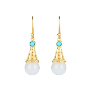 Natural Jade Earrings Nephrite Turquoise Silver Earrings ZNE360