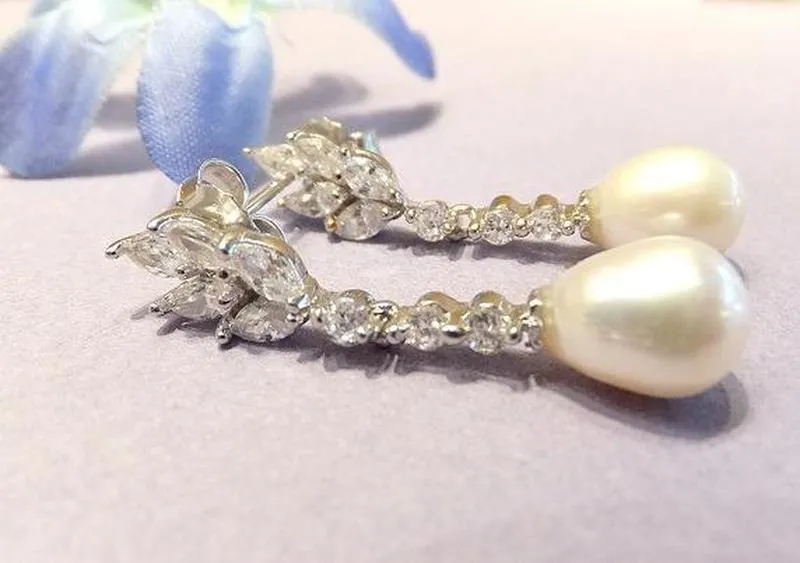 Natural White Pearl and White Topaz Gemstone Earrings