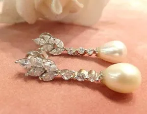 Natural White Pearl and White Topaz Gemstone Earrings