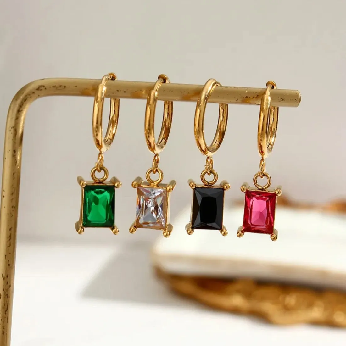 Noir Black Crystal Drop Hoops Earrings