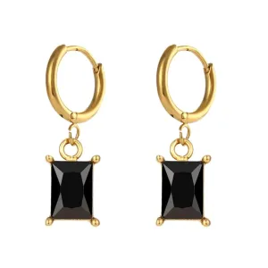 Noir Black Crystal Drop Hoops Earrings