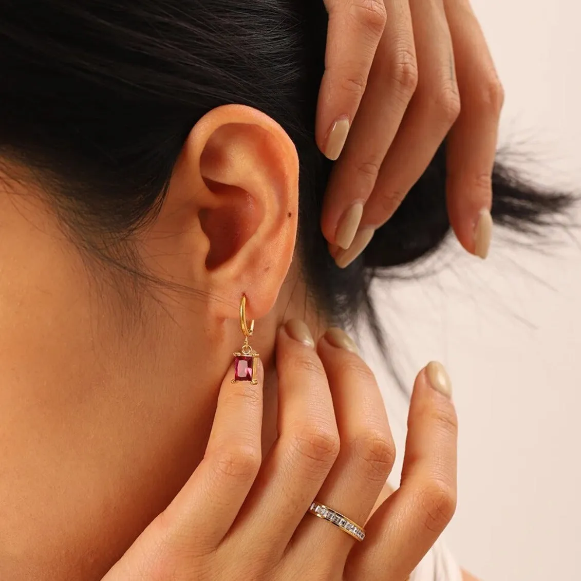 Noir Black Crystal Drop Hoops Earrings