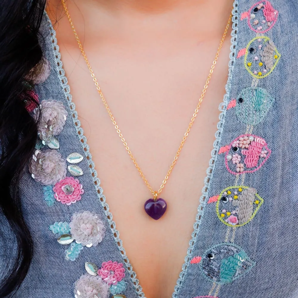 ONEarth Amethyst Stone Pendant with Golden Chain
