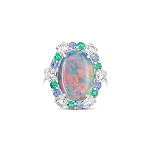 Opal, Emerald, Sapphire & Diamond Ring