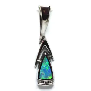 Opal Pendant Triangle Inlaid Design with .06ctw Round Diamonds