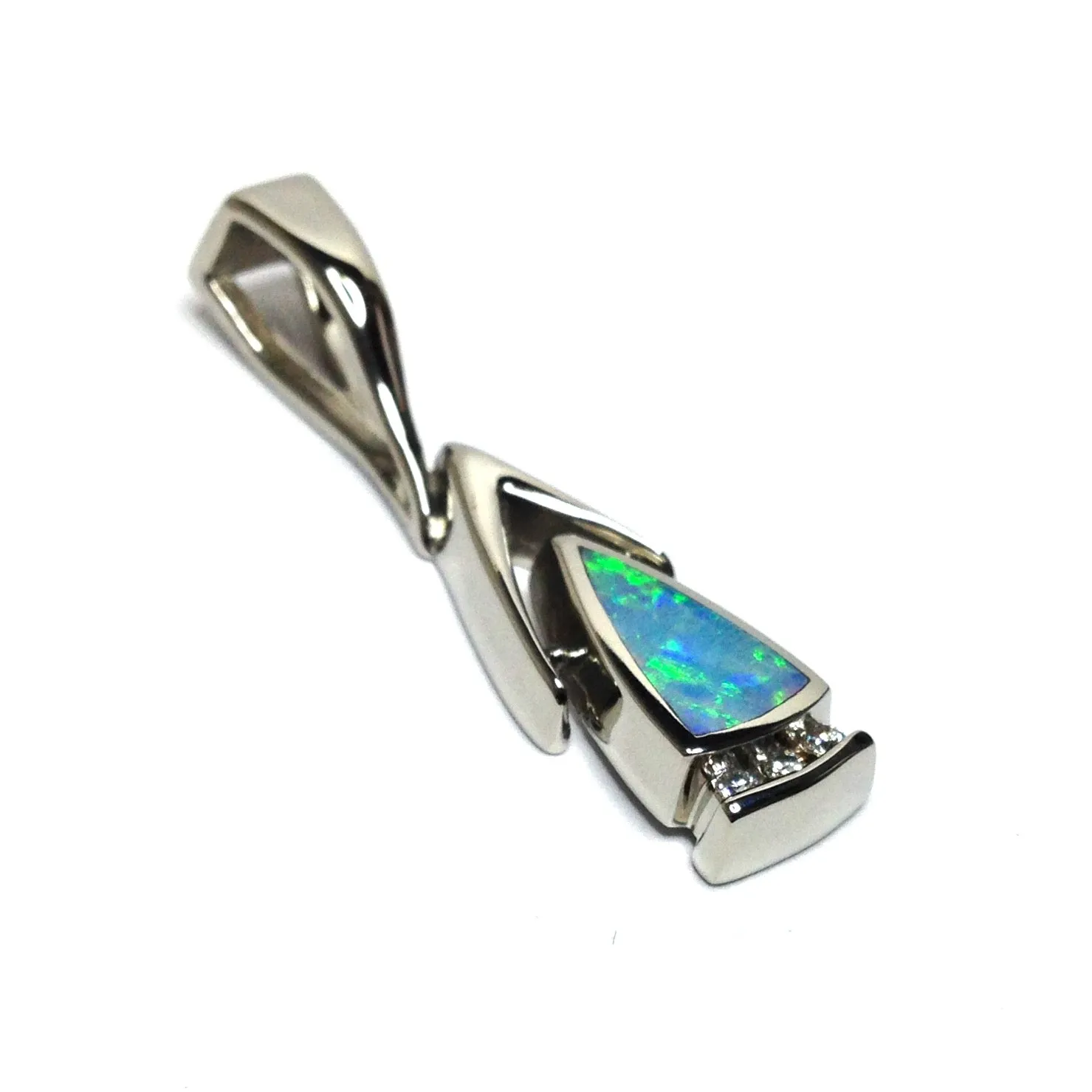 Opal Pendant Triangle Inlaid Design with .06ctw Round Diamonds