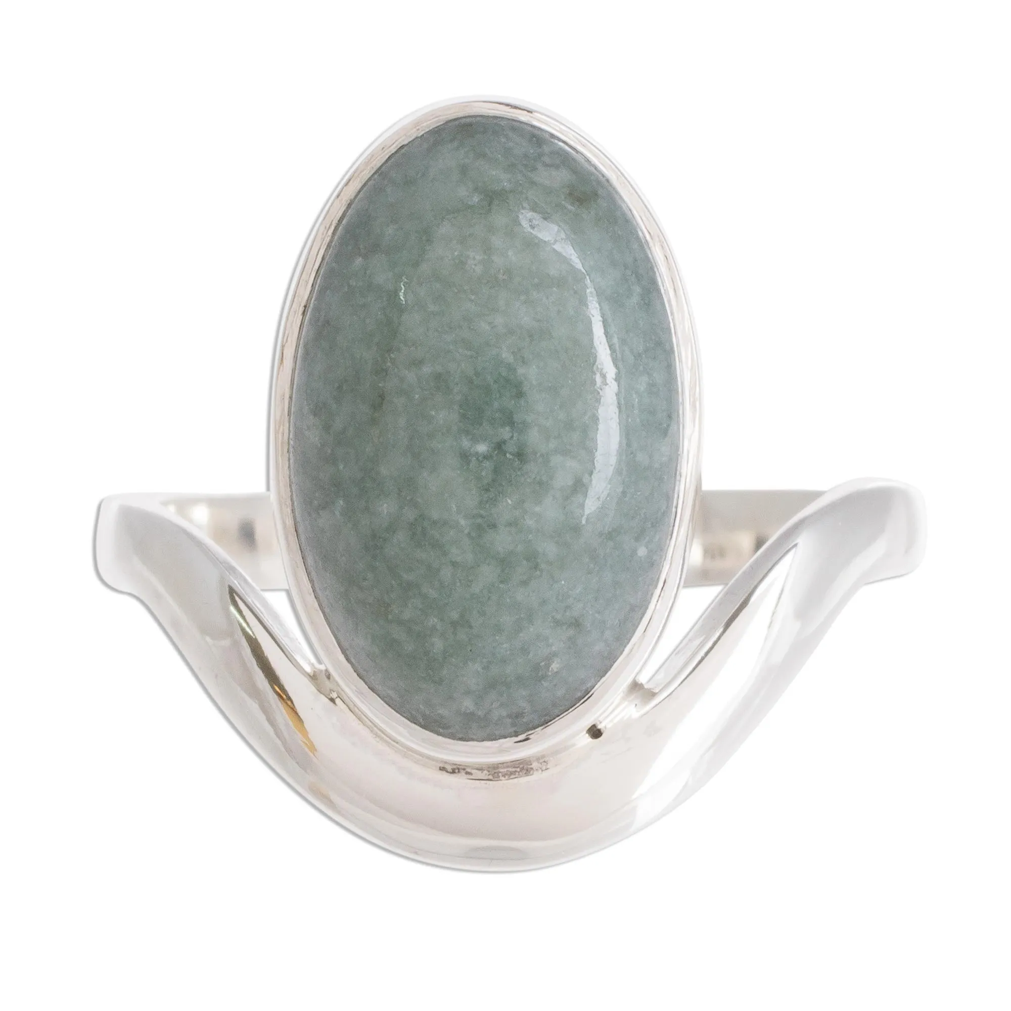 Oval Apple Green Jade Cocktail Ring from Guatemala - Mystery of the Earth | NOVICA