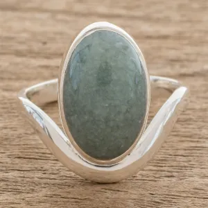 Oval Apple Green Jade Cocktail Ring from Guatemala - Mystery of the Earth | NOVICA
