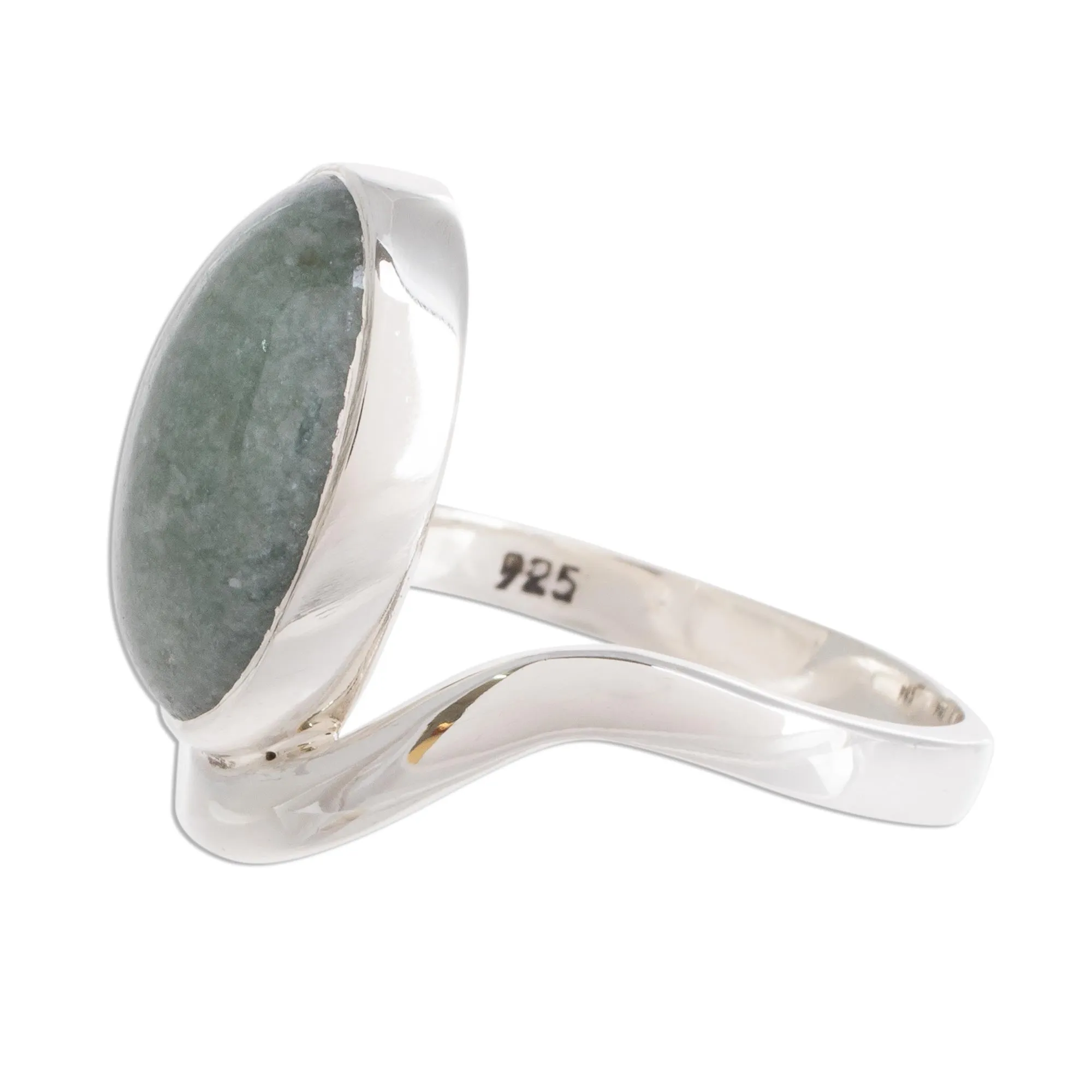 Oval Apple Green Jade Cocktail Ring from Guatemala - Mystery of the Earth | NOVICA
