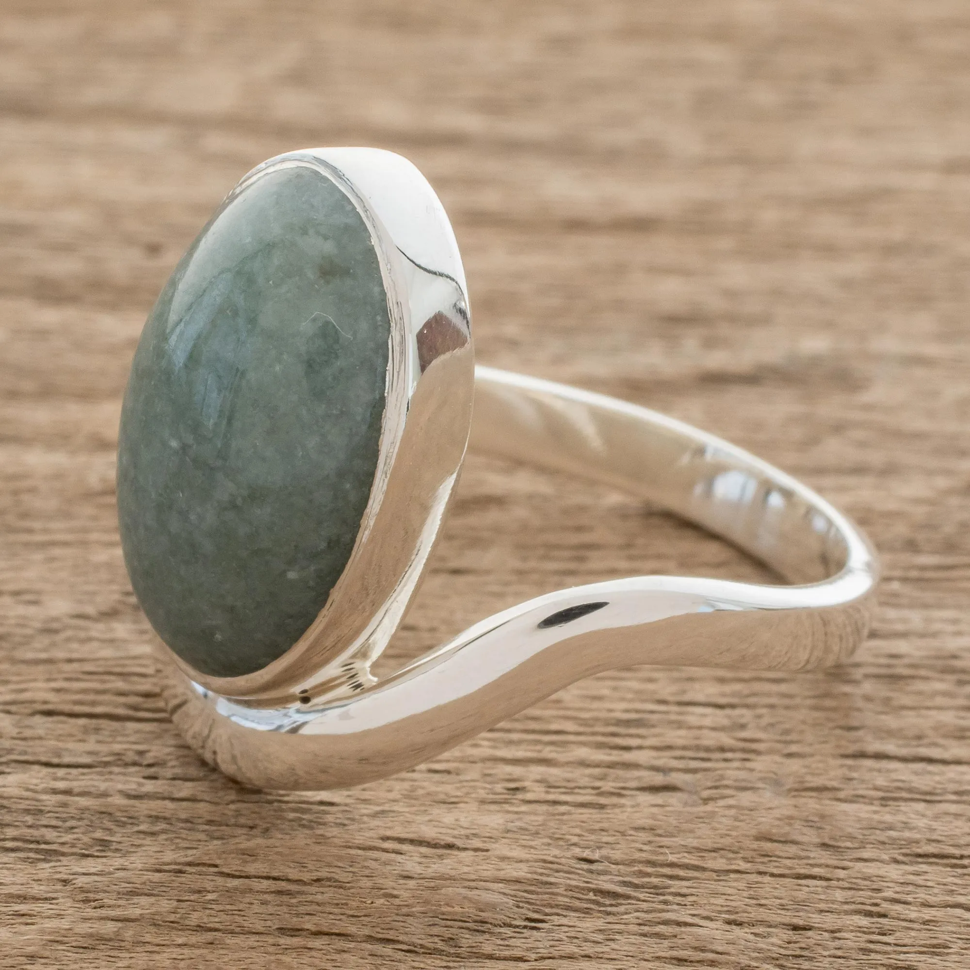 Oval Apple Green Jade Cocktail Ring from Guatemala - Mystery of the Earth | NOVICA