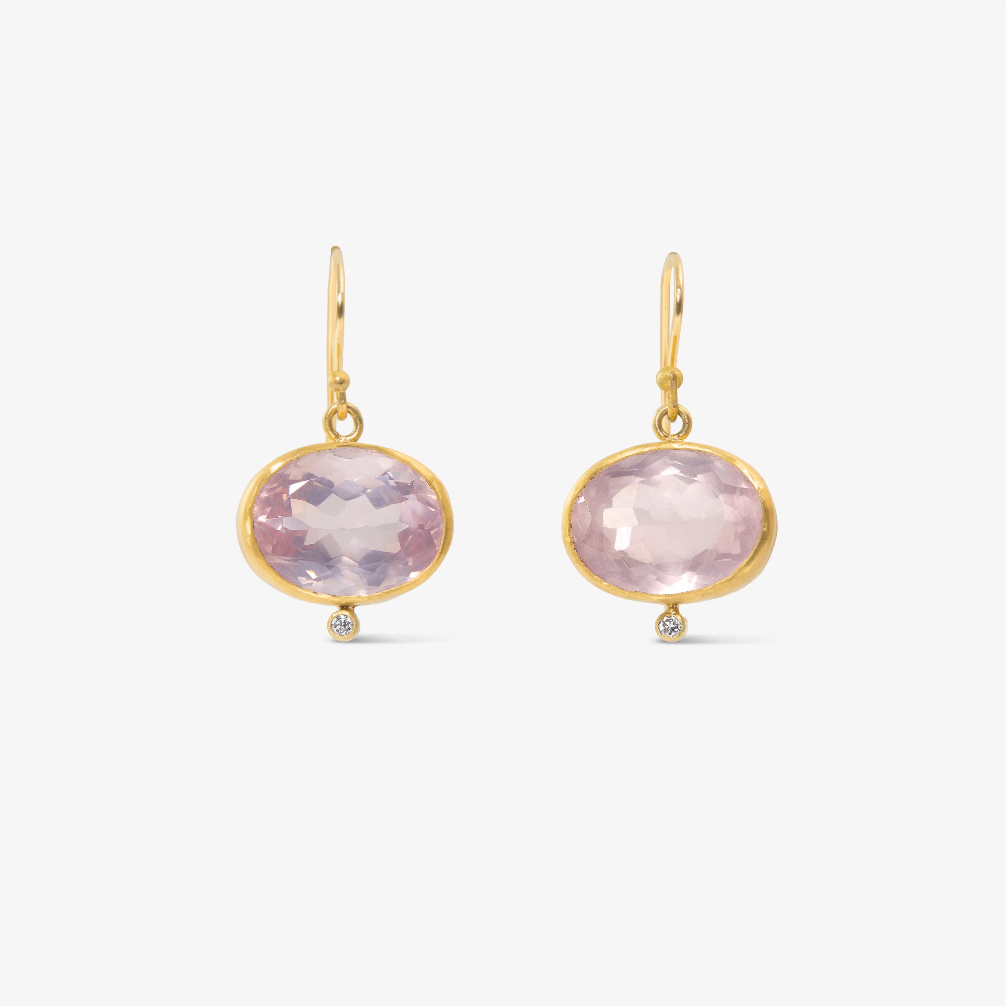 Oval Pink Quartz and Diamond Earrings