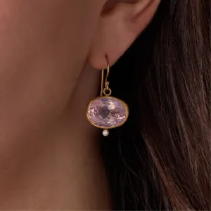 Oval Pink Quartz and Diamond Earrings